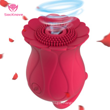 SacKnove 10 Speed Vibrating G Spot Tail Tongue Ball Pulse Rose Suction Clitoral Sucking Sex Toy For Women Rose Vibrator